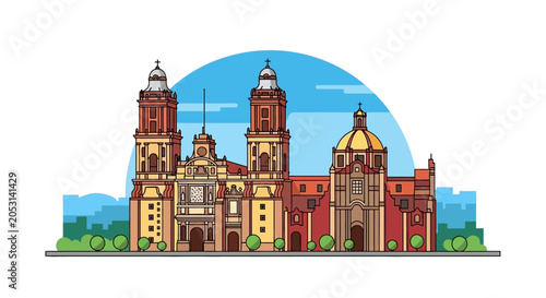 Metropolitan Cathedral Mexico City Landmark Flat Design Vector Illustration