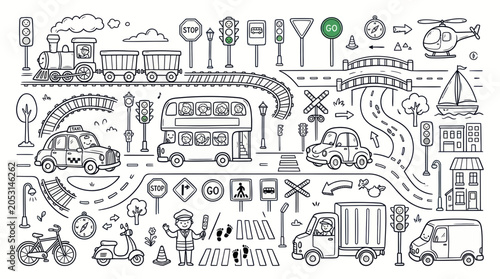 Doodle City Traffic and Transportation Elements Set