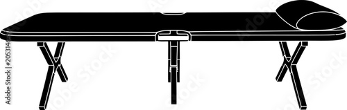 Portable folding bed with a comfortable pillow is depicted as a simple black silhouette on a white background.