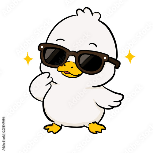 Obraz na płótnie Cool Kawaii Duck Wearing Sunglasses Transparent PNG Sticker, Cute White Duckling