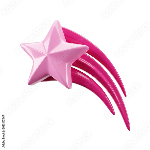 Glossy pink shooting star icon on a transparent background PNG image