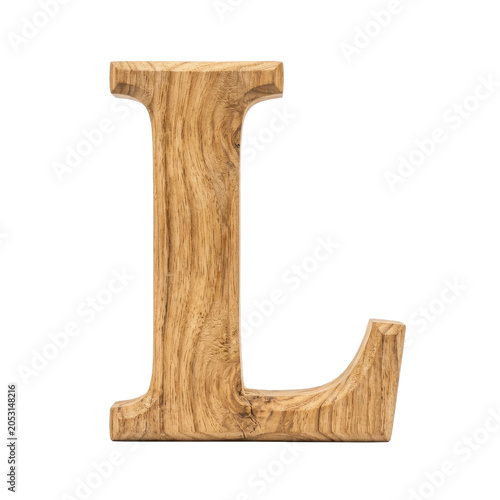 Capital letter L made of carved natural wood on a transparent background PNG file