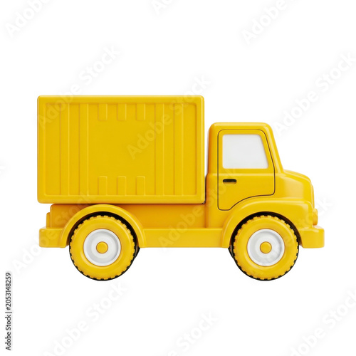 Yellow toy delivery truck on a transparent background PNG image