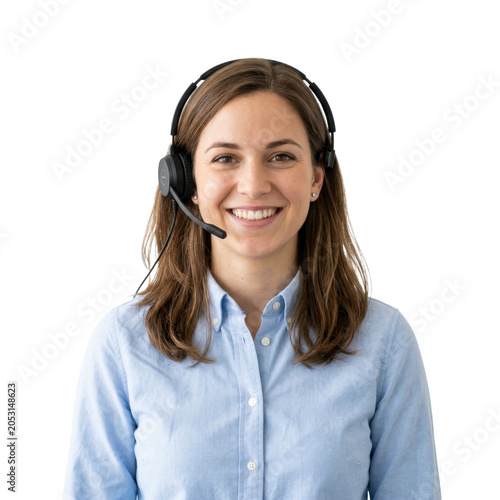 Smiling woman wearing headset on a transparent background PNG image