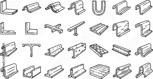 Bild auf Leinwand Construction  Engineering Metal Profiles Line Art Icons