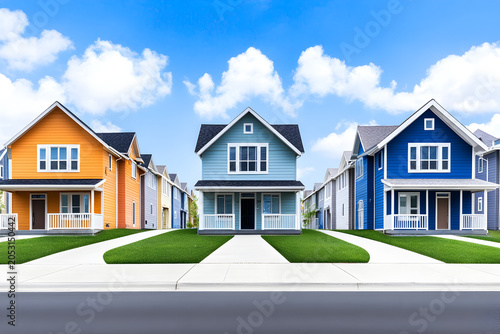 Row of Colorful Modern Suburban Houses