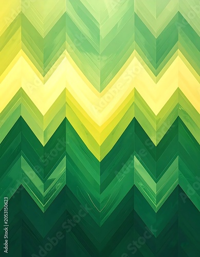 Abstract geometric green and yellow pattern design.