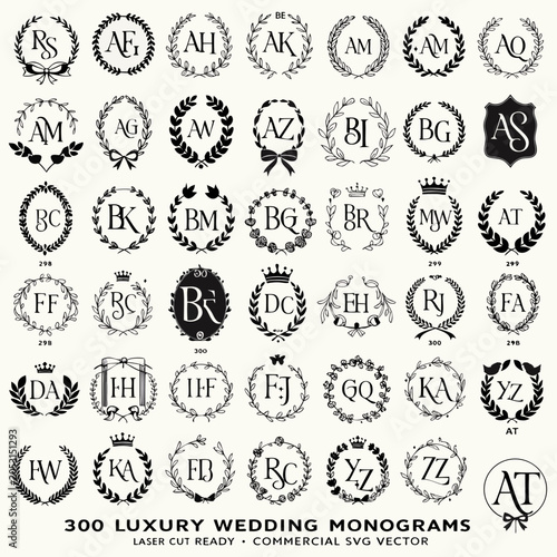 Schilderij op canvas Hand-drawn elegant wedding monogram with laurel crown and calligraphy initials d