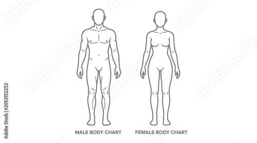 Male and Female Body Chart Outlines on White Background