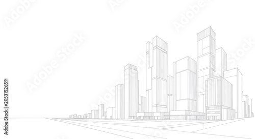 Photography Architectural sketch of modern city skyline with towering skyscrapers