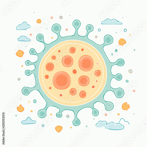 Stylized illustration of a coronavirus particle