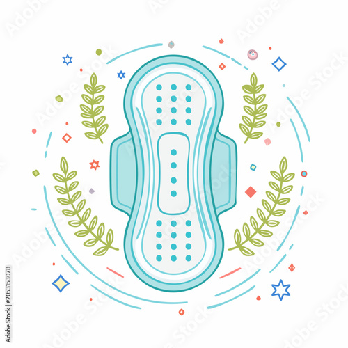 Sanitary Pad Illustration with Floral and Geometric Accents