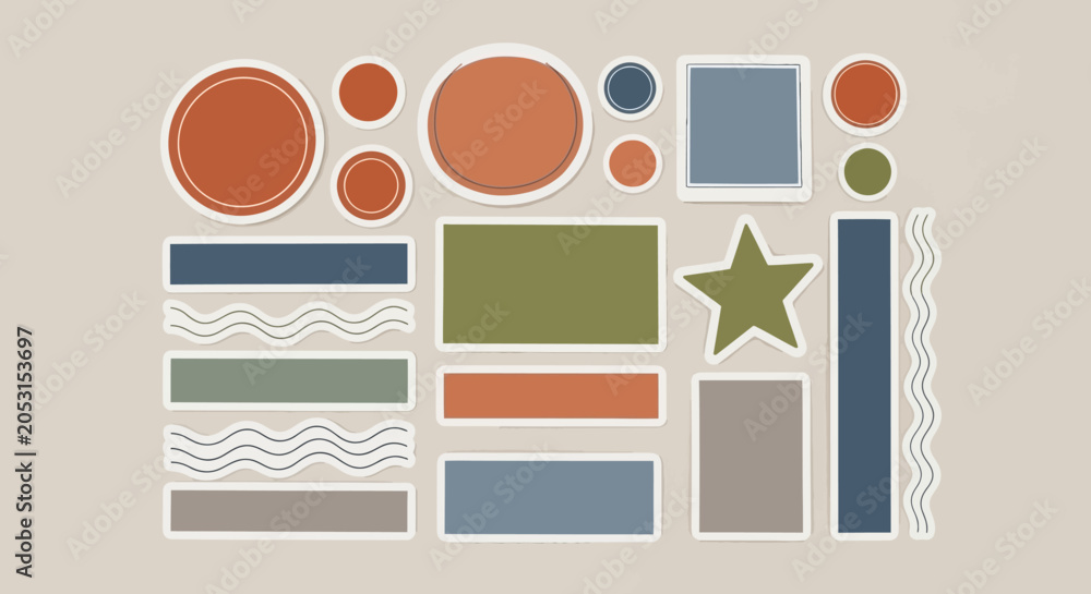 Obraz premium Creative Sticker Pack: Geometric Shapes, Waves, Star - DIY Craft Elements