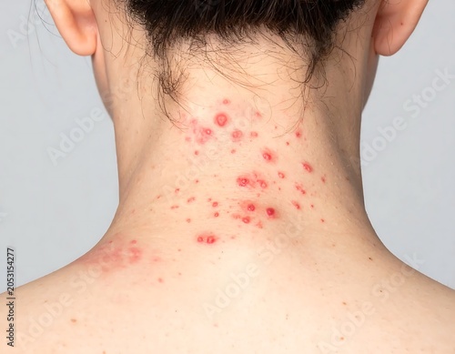 Close up of skin with red rash spots.