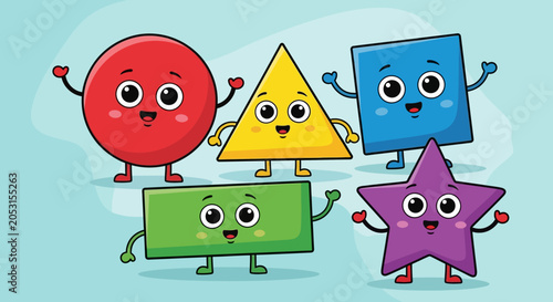Cute Cartoon Geometric Shapes - Kids Learning Fun