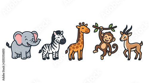 Photography Cute Cartoon Safari Animals - Elephant, Zebra, Giraffe, Monkey, Gazelle Collecti