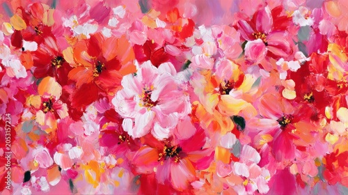 Vibrant floral arrangement showcasing a painterly style and dynamic color palette