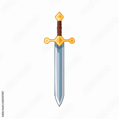 Stylized illustration of a medieval sword with golden hilt
