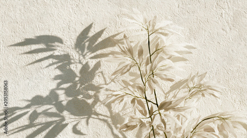 Minimalist Seamless Beige Leaf Shadow on Wall