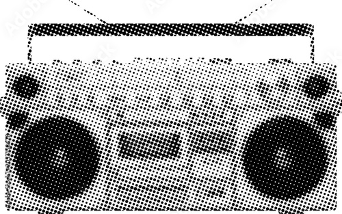 Cuadro en lienzo Halftone illustration of a classic portable radio with speakers and antennae