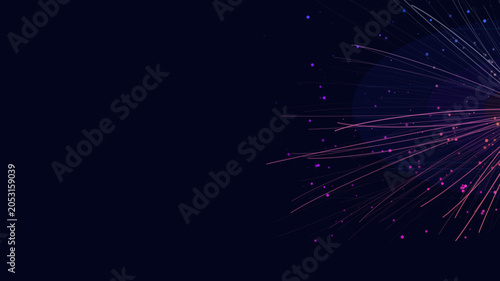 Foto Abstract digital explosion of pink and purple lines and particles against dark b