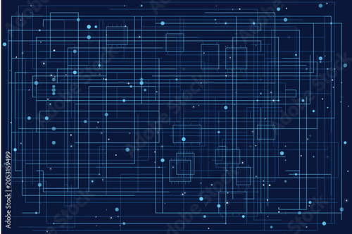 Complex abstract network of lines and dots creating a digital technology grid
