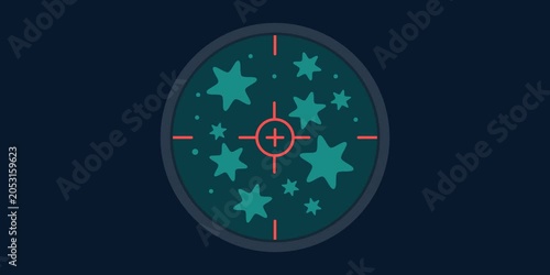 Circular lens view with platelet cluster and targeting overlay. Blood assessment and laboratory analysis concept scene. Medical technology graphic. Clean interface element detail.