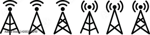 Signal Tower Icon Set | Telecom Antenna and Wifi Transmitter Vector. Radio Antenna Silhouette Icons – Wireless Communication Tower Clipart