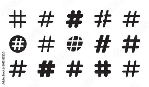 Fotografie Modern hashtag icon variety set for web design interface and social media tagging systems