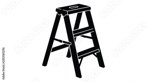 Simple black and white vector illustration of a sturdy household stepladder featuring three distinct steps for reaching high places in a clean modern graphic design style