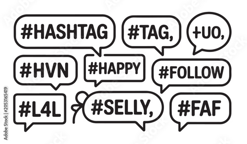 Fotografi Minimalist outline hashtag speech bubbles for social media tagging and online interaction