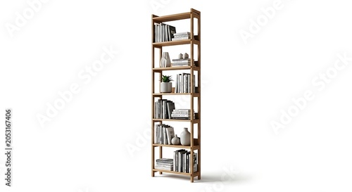Modern Tall Wooden Bookshelf for Home Storage and Organization Furniture Piece