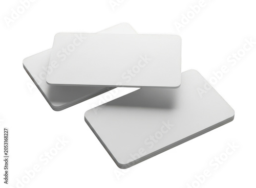 Stack of blank white plastic cards isolated on transparent background