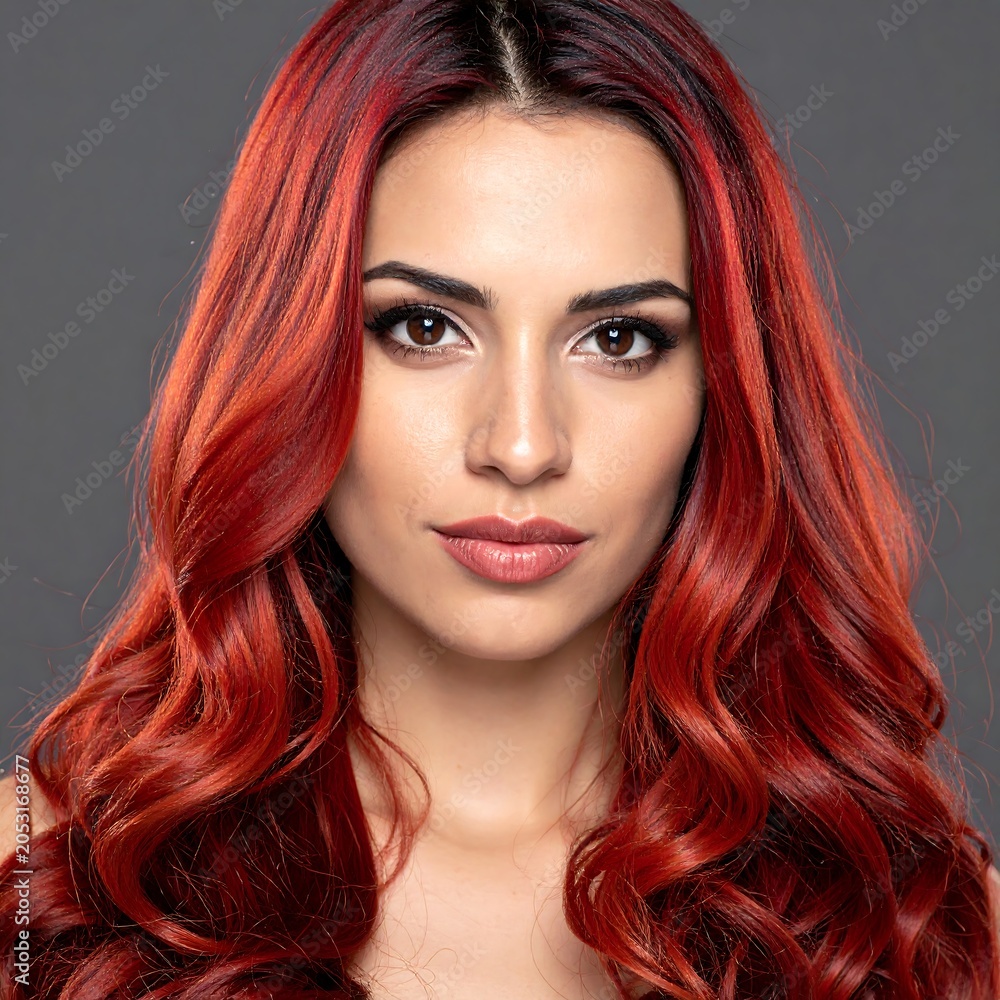 Fototapeta premium Portrait of a woman with vibrant red curly hair.