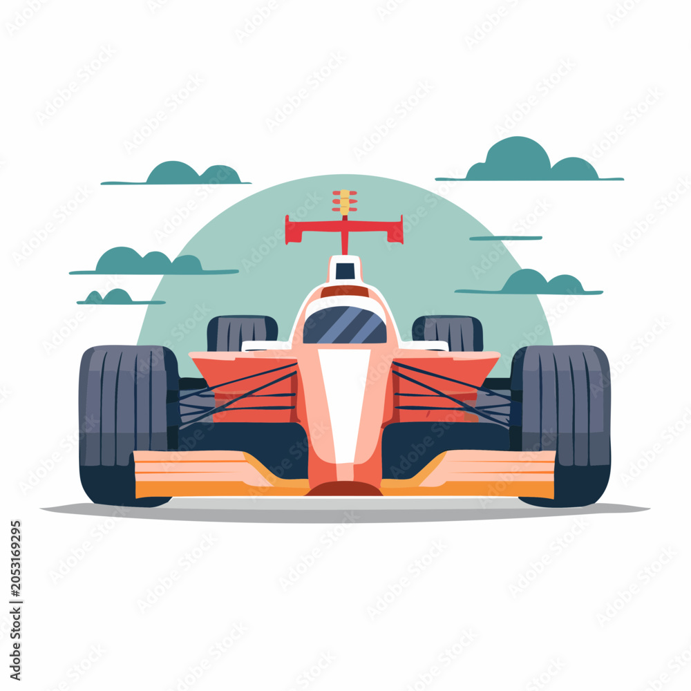 Obraz premium Flat illustration of a red and white Formula 1 race car