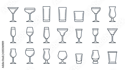 Принти на полотні Collection of Various Cocktail and Drink Glasses - Vector Icons