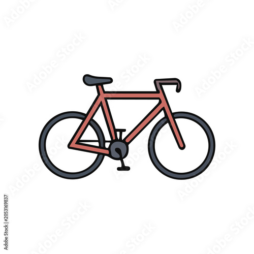 A simple, stylized illustration of a red bicycle with black tires and a gray seat, set against a white background.