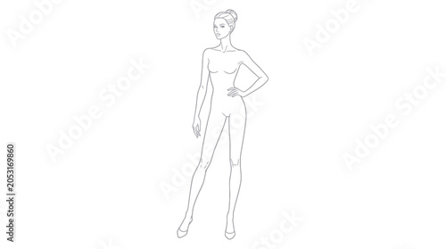 Foto Fashion Model Outline, Female Mannequin Sketch, Stylized Figure, Vector Art