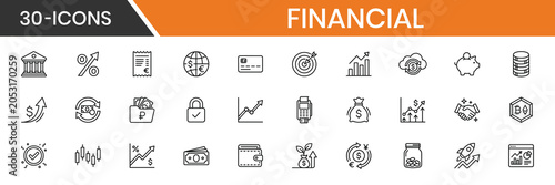Financial Thin Line Icon Set Vector