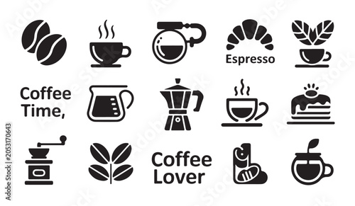 Tableau sur toile Collection of coffee related icons with text for coffee shops and coffee enthusiast