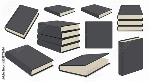 Fotografía Dark Grey Hardcover Book Collage Collection Isolated on White Background Vector