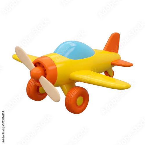 Yellow toy airplane with blue canopy and orange accents