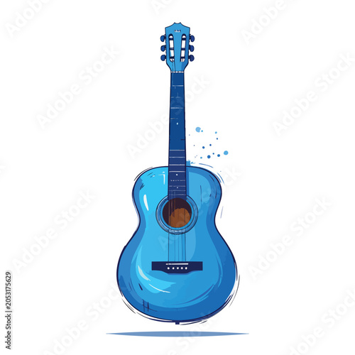 Stylized vibrant blue acoustic guitar illustration.