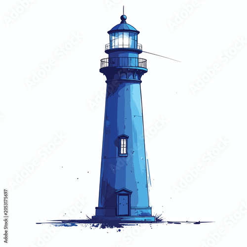 Stylized blue lighthouse illustration isolated on white background.