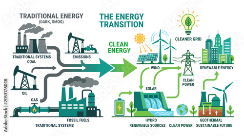 Fotografie Energy Transition: From Fossil Fuels to Clean Renewable Energy Sources for a Sus