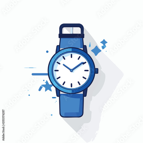 Minimalist blue wristwatch icon vector illustration.