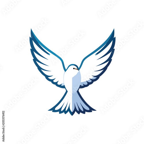 Stylized graphic illustration of a white dove in flight.