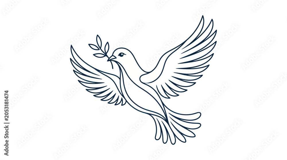 Fototapeta premium Elegant Line Art Dove with Olive Branch, Symbol of Peace and Hope