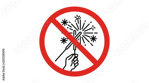 No Fireworks Symbol: Ban Sparklers, Firecrackers, Pyrotechnics Sign
