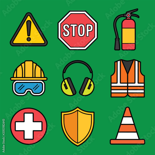 Industrial Hazard Prevention Icons Collection for Construction Engineering Manufacturing and Workplace Security Use